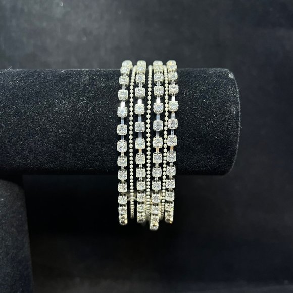 Clair's 7 Strand Silver Tone And Rhinestone Bracelet (3790) - Picture 2 of 10